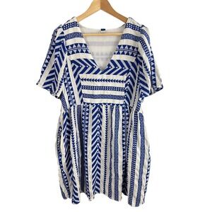 old navy striped linen blend swing dress Old Navy Women's Fit & Flare Sleeveless Linen-Blend Midi Dress - Blue